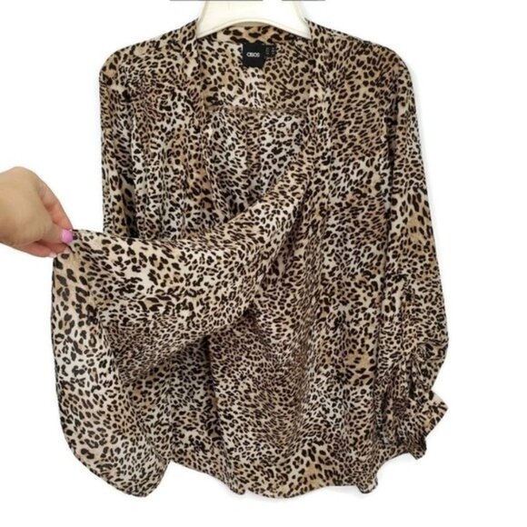 Leopard Blouse Business Casual Basic Neutral Size 12 - Picture 2 of 8